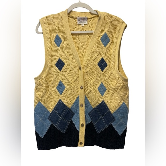 Susan Bristol Yellow and Blue Cardigan with Vintage Knit Design Size S - Picture 1 of 5